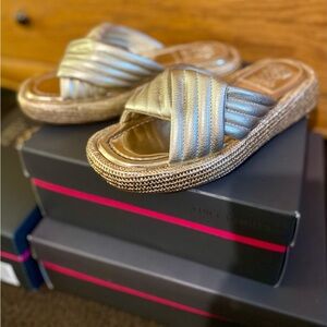 Vince Camuto Metallic Gold Quilted Slide Sandals